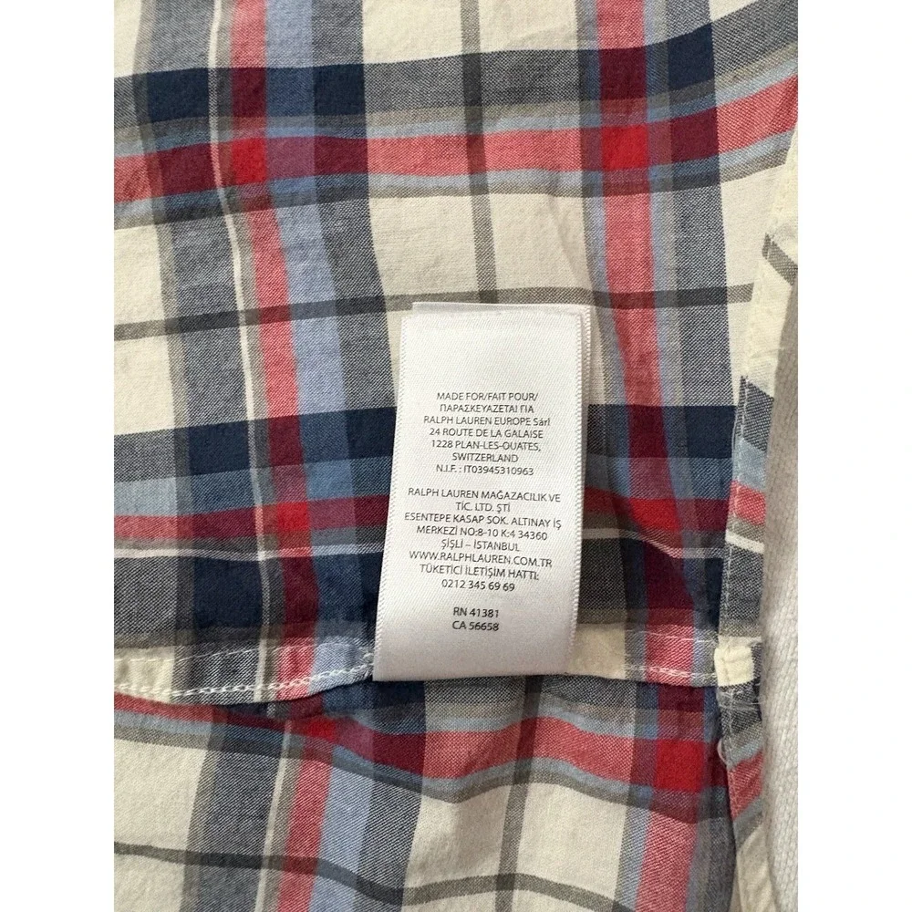 NEW Polo Ralph Lauren Boy's Button-Down Short Sleeve Shirt White Red Navy XLARGE - Picture 12 of 12